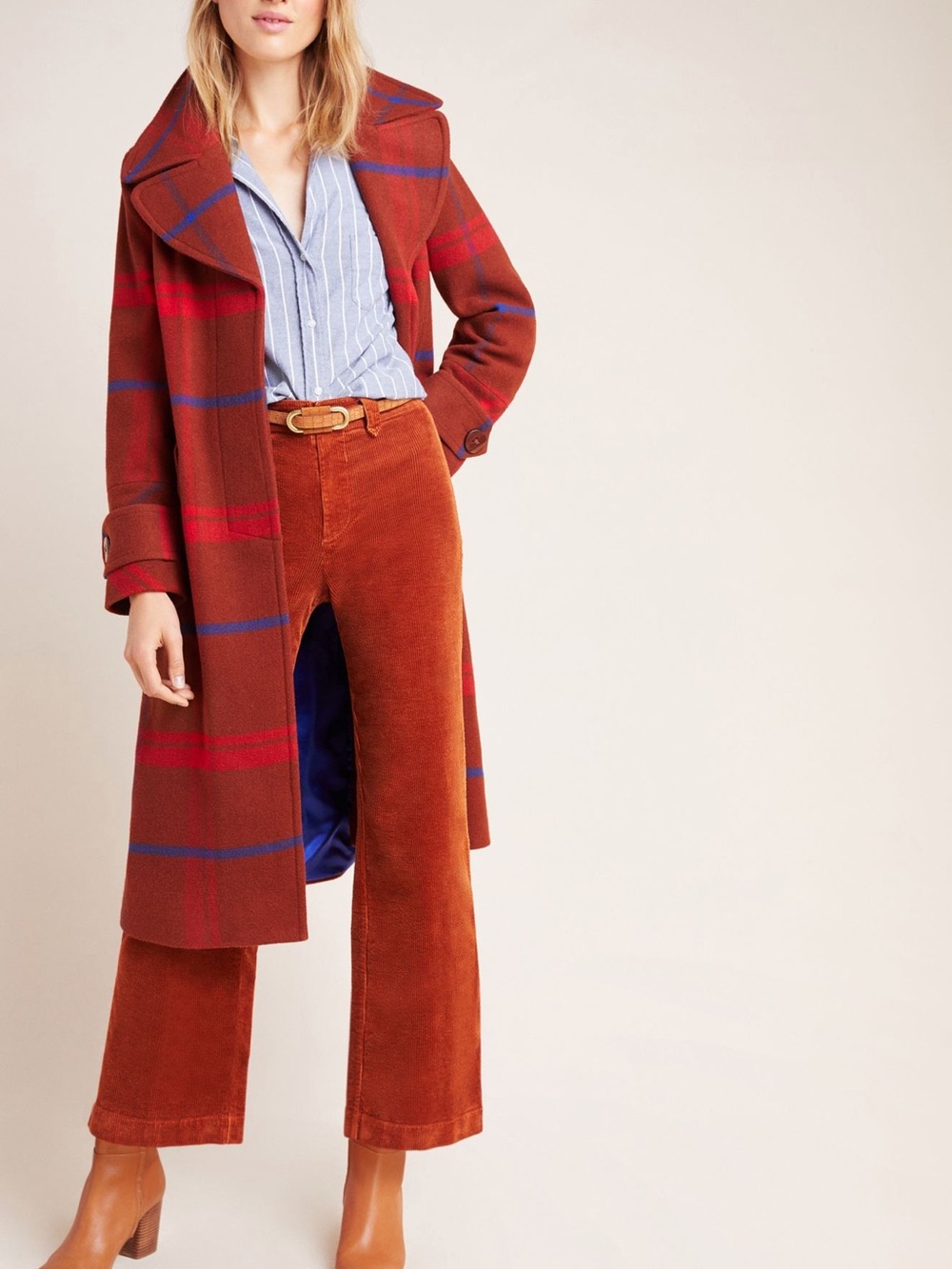 PAIGE Rust Nellie Corduroy Ankle Crop Wide-Leg Pants